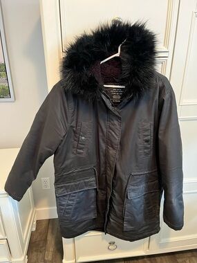 American eagle Black Faux Fur Hooded Parka Coat